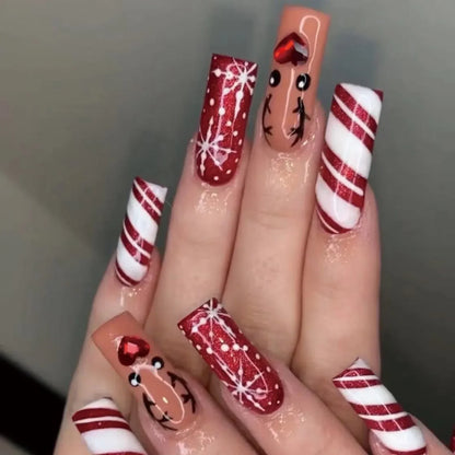 Gold Powder Christmas Fake Nails – Festive Glitter Press‑On Nail Set for Holiday Parties & Winter Glam