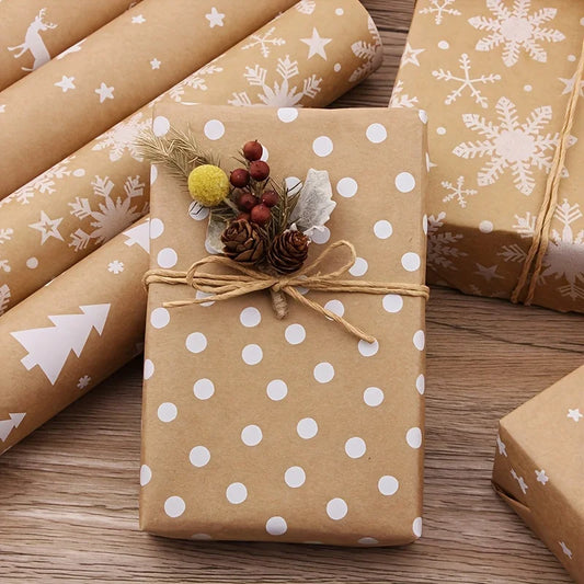 Christmas Gift Wrapping Paper Roll – Snowflake & Tree Pattern (16.9" × 590") Eco‑Friendly Holiday Packaging for Presents