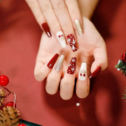 Gold Powder Christmas Fake Nails – Festive Glitter Press‑On Nail Set for Holiday Parties & Winter Glam