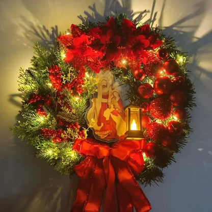 Red & Gold Christmas Wreath – 30–45cm Garland for Front Door, Window & Wall Décor