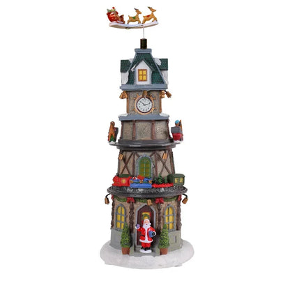 Christmas Tree Music Box Ornament – LED Light‑Up Resin Figurine with Rotating Train, Santa & Deer