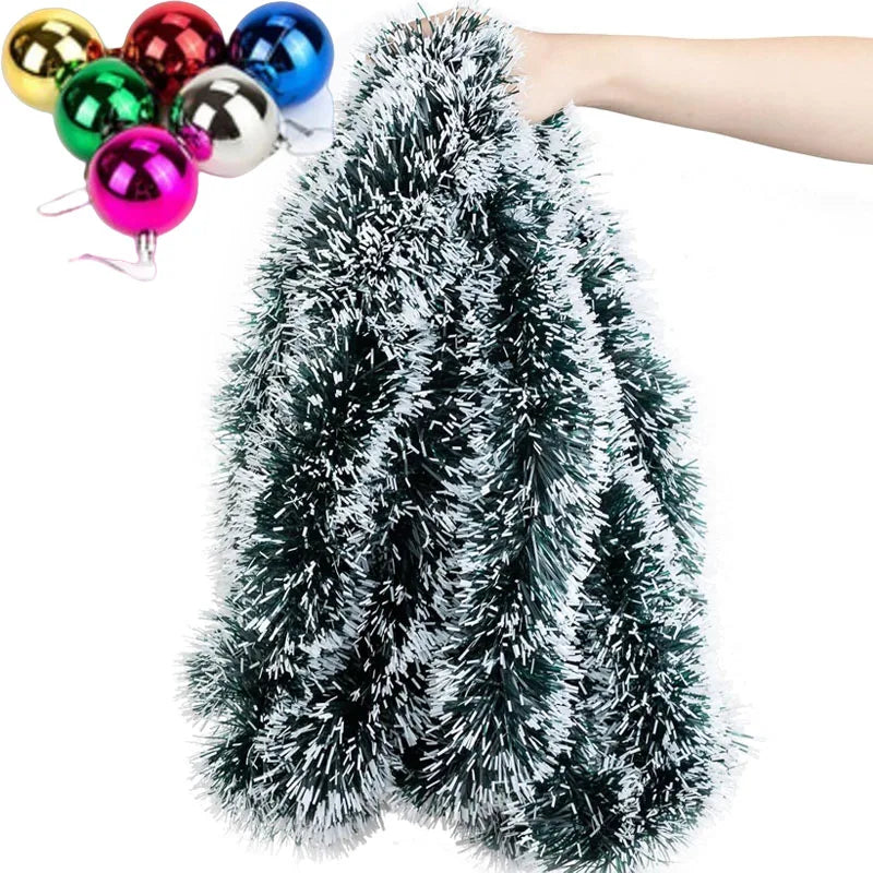 Christmas Bow & Tinsel Ribbon Garland – Green Cane Hanging Ornament for Trees, Wreaths, Parties & Holiday Décor