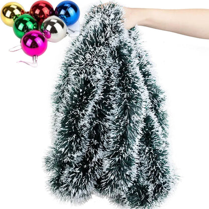 Christmas Bow & Tinsel Ribbon Garland – Green Cane Hanging Ornament for Trees, Wreaths, Parties & Holiday Décor