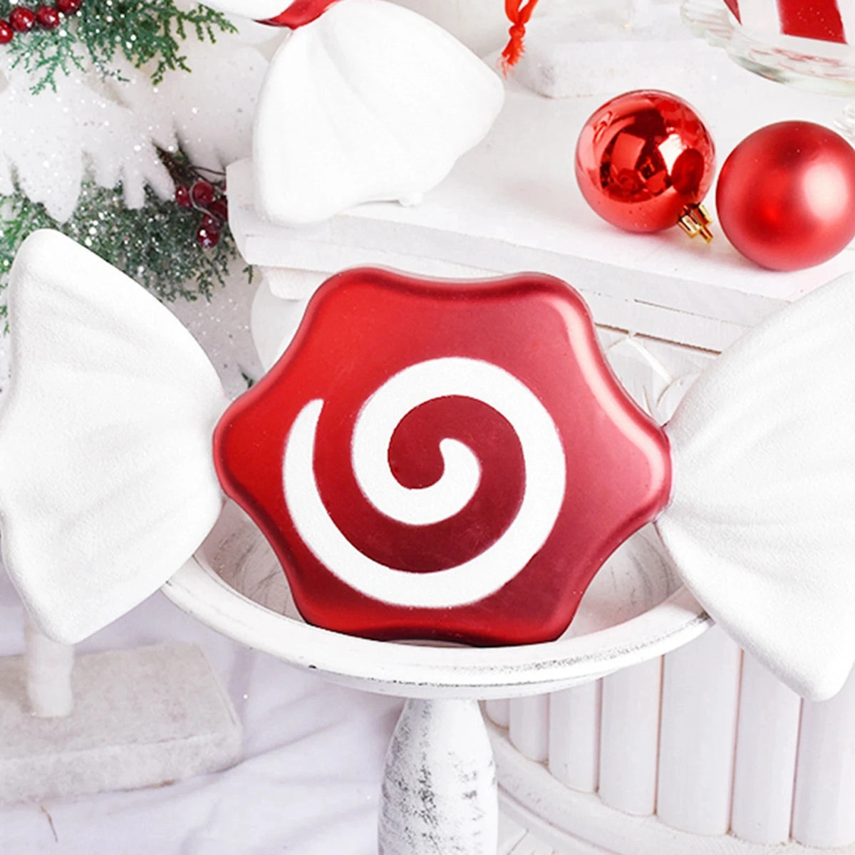 1 or 4-Piece Large Red Candy Cane Christmas Ball Ornaments – Hanging Tree Pendants for Holiday Décor & Gifting (2025 Edition)