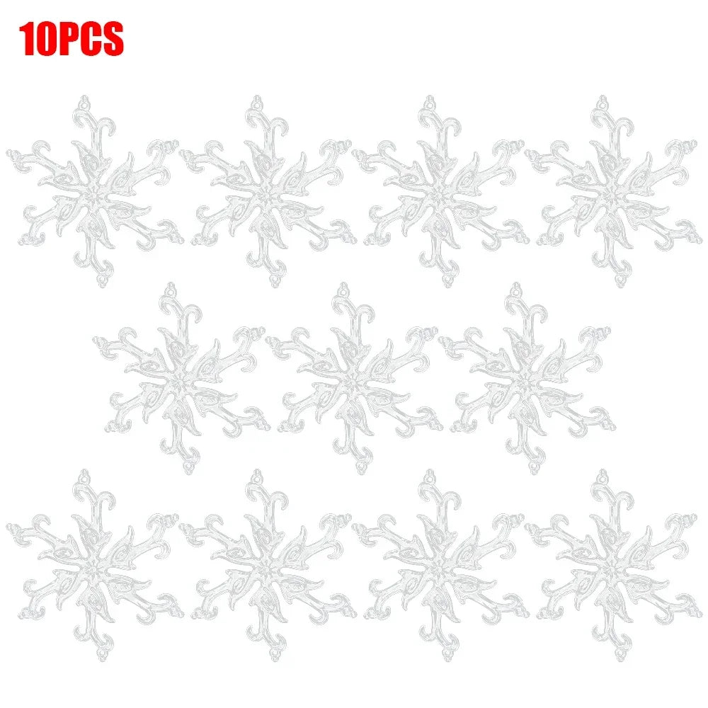 10‑Piece Acrylic Snowflake Pendants – Transparent Crystal Ornaments for Christmas Tree & New Year Home Décor