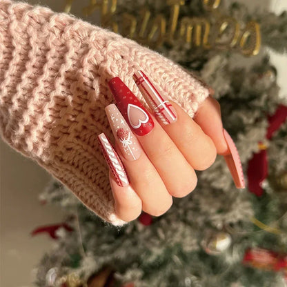 Gold Powder Christmas Fake Nails – Festive Glitter Press‑On Nail Set for Holiday Parties & Winter Glam