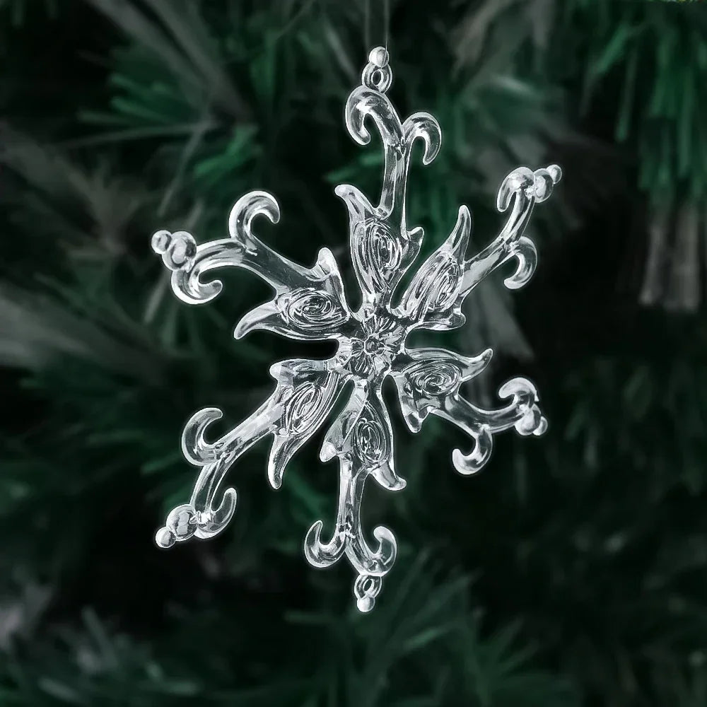 10‑Piece Acrylic Snowflake Pendants – Transparent Crystal Ornaments for Christmas Tree & New Year Home Décor