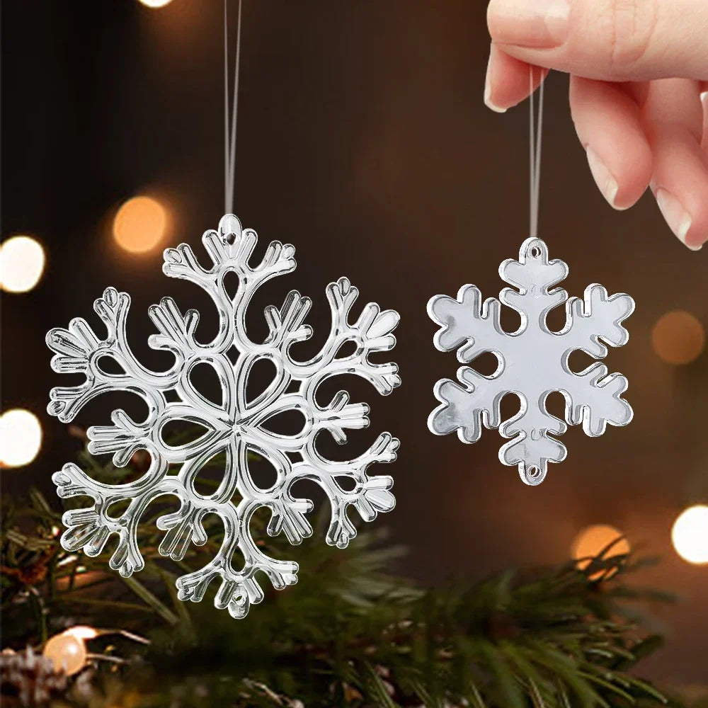 10‑Piece Acrylic Snowflake Pendants – Transparent Crystal Ornaments for Christmas Tree & New Year Home Décor
