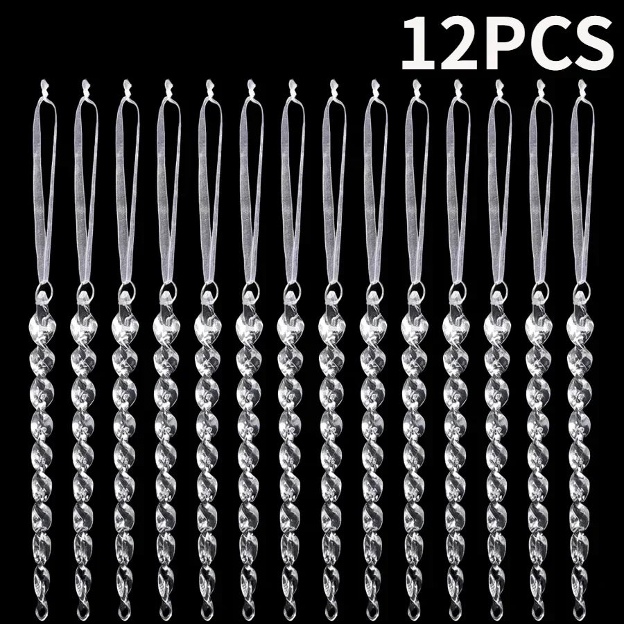 2/12‑Piece Acrylic Snowflake & Icicle Ornaments – Crystal Clear Christmas Tree Pendants for Holiday & Winter Party Décor