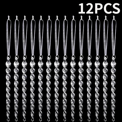 2/12‑Piece Acrylic Snowflake & Icicle Ornaments – Crystal Clear Christmas Tree Pendants for Holiday & Winter Party Décor
