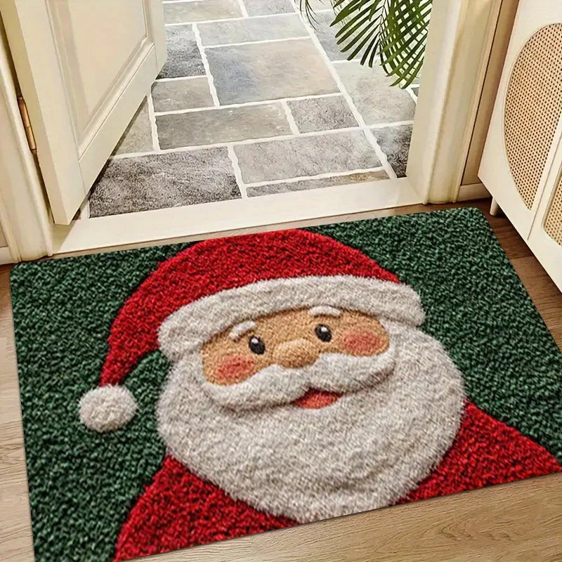 Christmas Door Mat – Santa & Gingerbread Holiday Welcome Rug for Indoor/Outdoor Home Décor