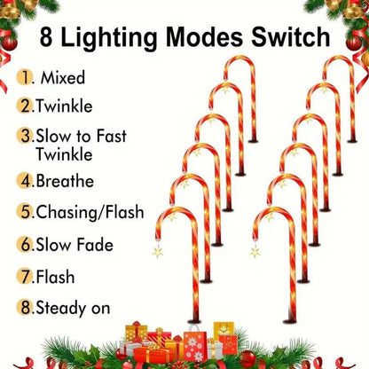 8pcs Solar Candy Cane Garden Lights – Waterproof LED Holiday Pathway Lights with 8 Functions for Christmas & New Year Décor