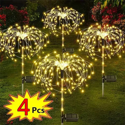 Solar Firework Fairy Lights – 1/2/4‑Pack Outdoor LED Garden Stakes with 2 Lighting Modes for Christmas, Weddings & Pathway Décor