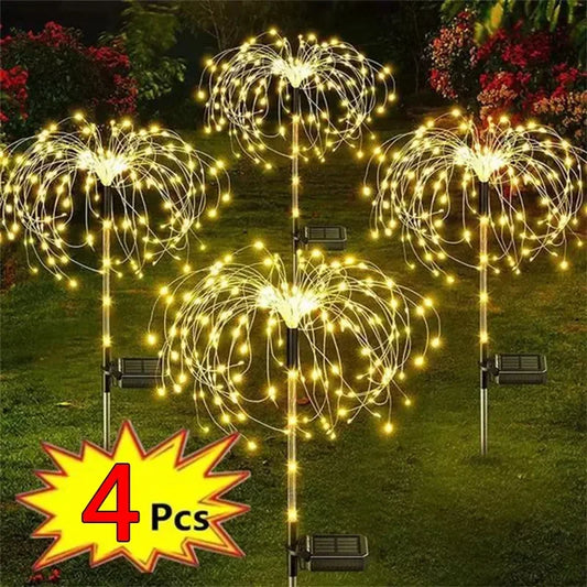Solar Firework Fairy Lights – 1/2/4‑Pack Outdoor LED Garden Stakes with 2 Lighting Modes for Christmas, Weddings & Pathway Décor