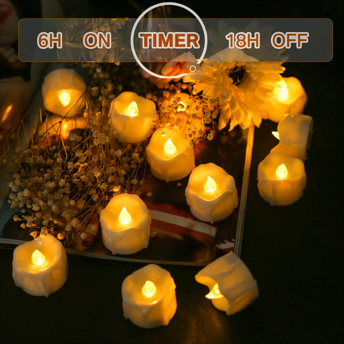Drip Wax LED Tea Light Candles – Flameless 12/24-Pack with Remote & Auto Timer for Christmas, Halloween & Home Décor