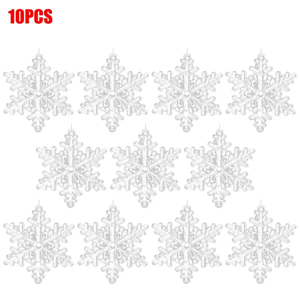 10‑Piece Acrylic Snowflake Pendants – Transparent Crystal Ornaments for Christmas Tree & New Year Home Décor