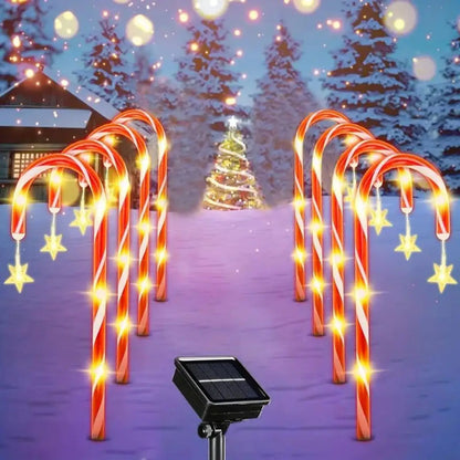 8pcs Solar Candy Cane Garden Lights – Waterproof LED Holiday Pathway Lights with 8 Functions for Christmas & New Year Décor