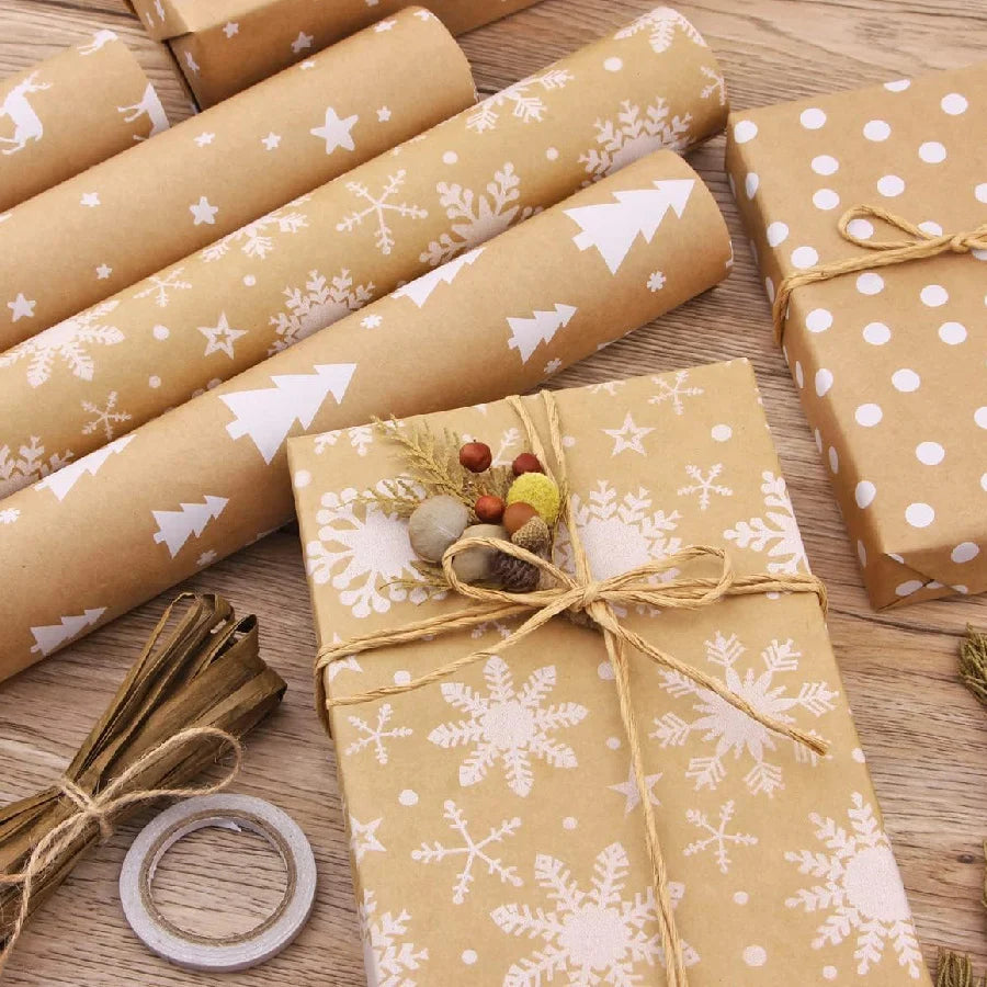 Christmas Gift Wrapping Paper Roll – Snowflake & Tree Pattern (16.9" × 590") Eco‑Friendly Holiday Packaging for Presents