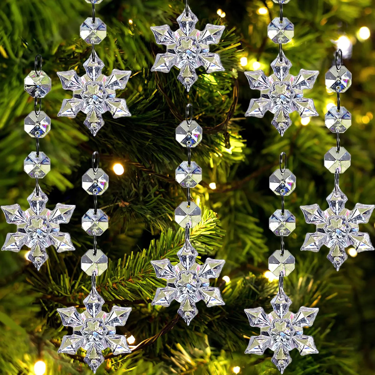 10/20/30 Clear Acrylic Snowflake Ornaments – Crystal Christmas Tree Decorations for Hanging & Holiday Styling
