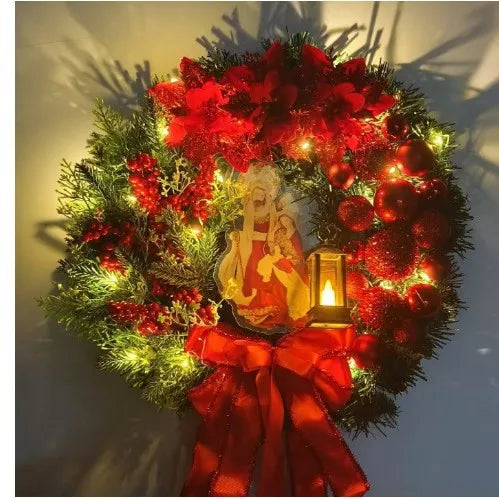 Red & Gold Christmas Wreath – 30–45cm Garland for Front Door, Window & Wall Décor
