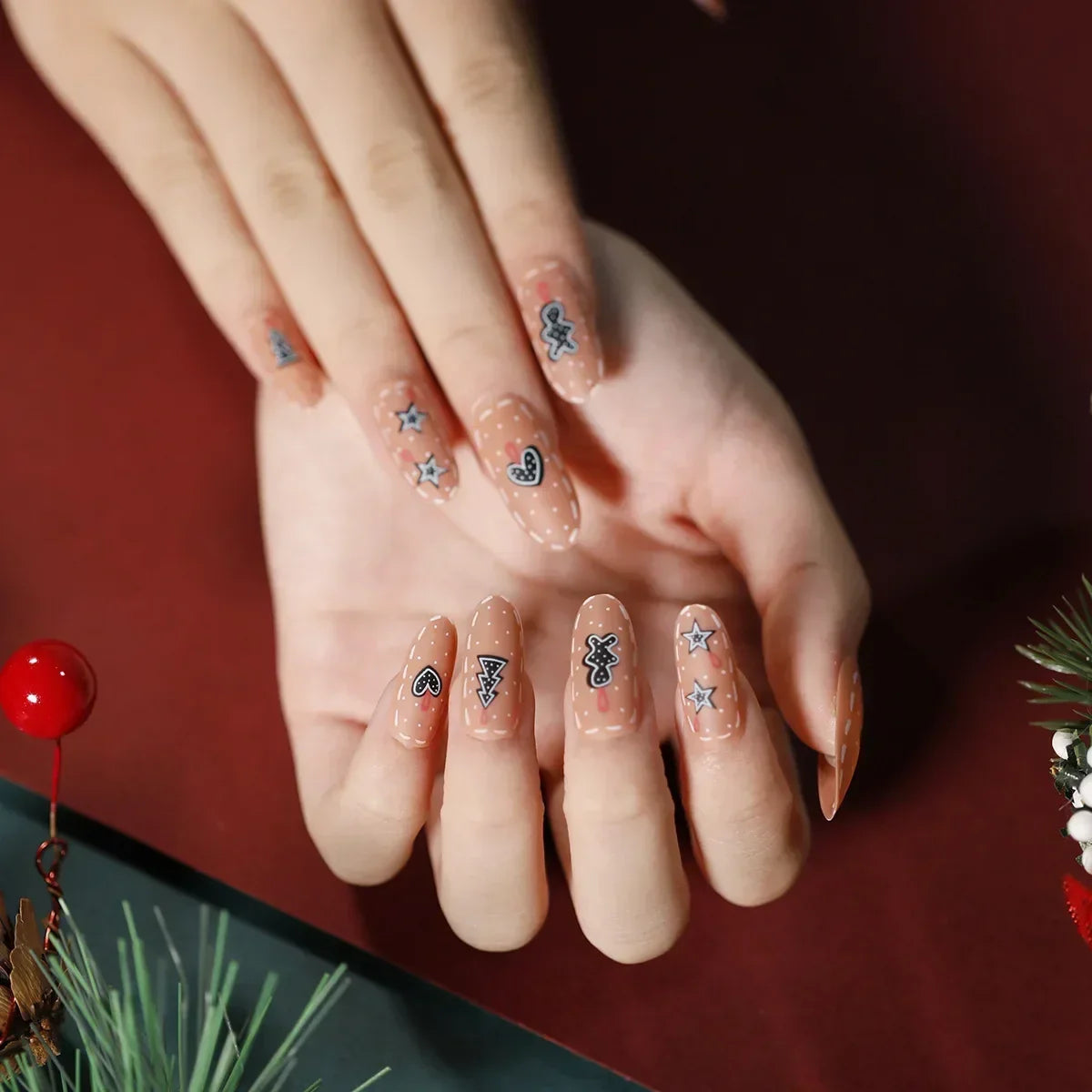 Gold Powder Christmas Fake Nails – Festive Glitter Press‑On Nail Set for Holiday Parties & Winter Glam