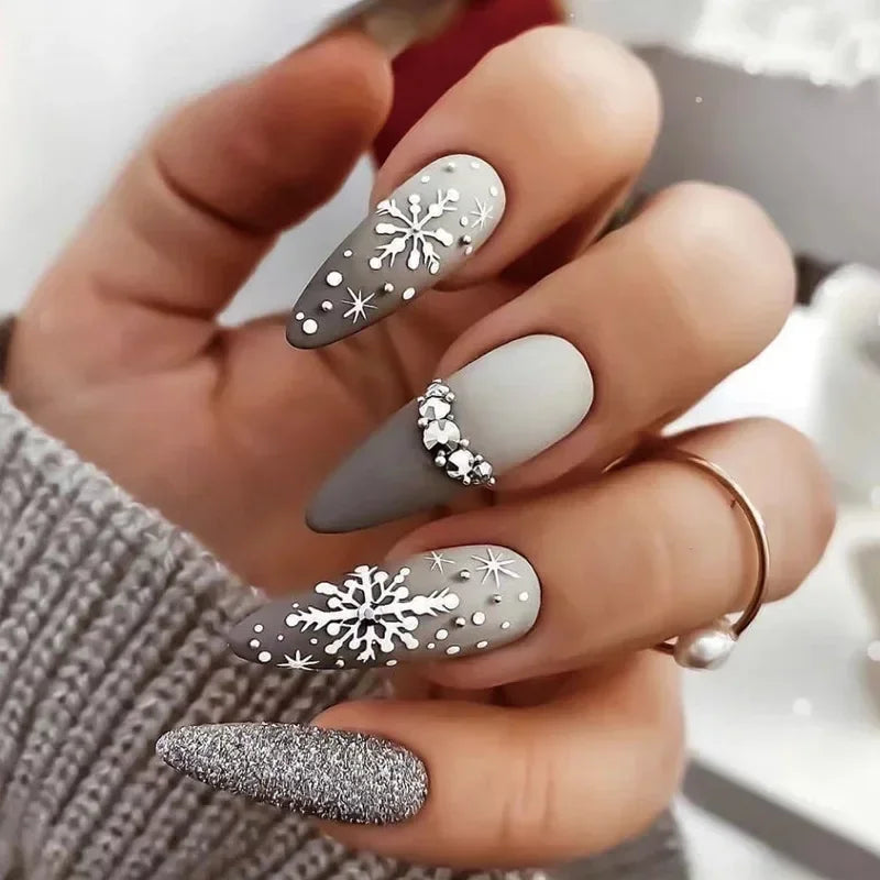 Gold Powder Christmas Fake Nails – Festive Glitter Press‑On Nail Set for Holiday Parties & Winter Glam