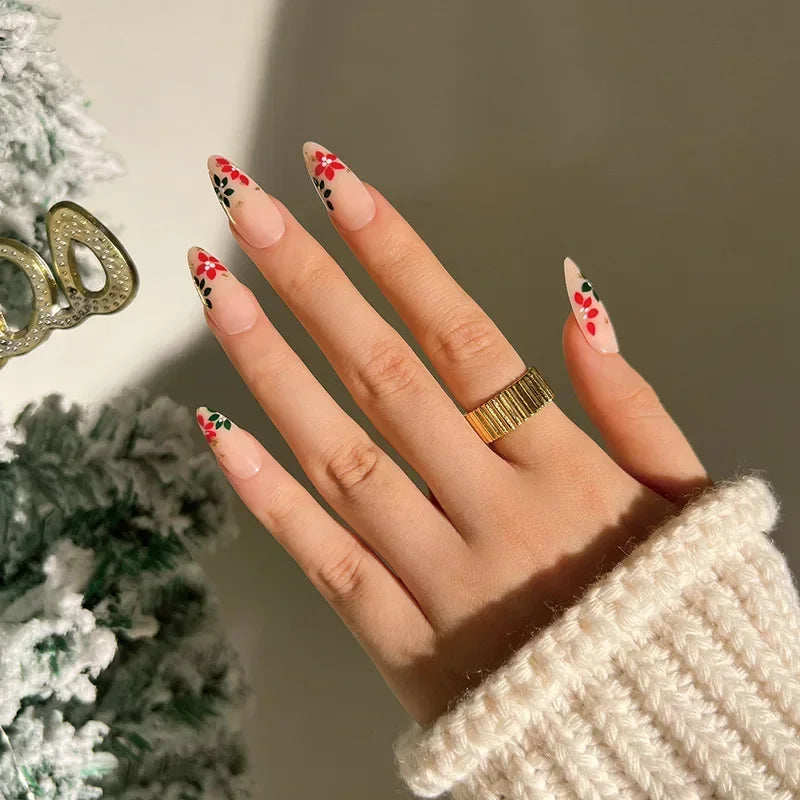 Gold Powder Christmas Fake Nails – Festive Glitter Press‑On Nail Set for Holiday Parties & Winter Glam