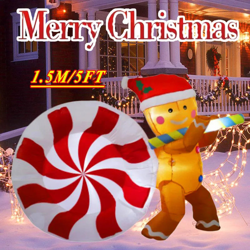 Christmas Inflatable Decoration with Built‑In LED Lights – Polyester Ornament with UK Plug for Indoor & Outdoor Holiday Displays