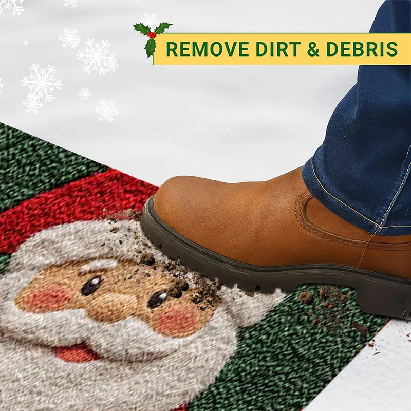 Christmas Door Mat – Santa & Gingerbread Holiday Welcome Rug for Indoor/Outdoor Home Décor