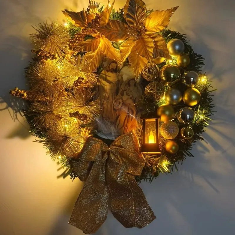 Red & Gold Christmas Wreath – 30–45cm Garland for Front Door, Window & Wall Décor