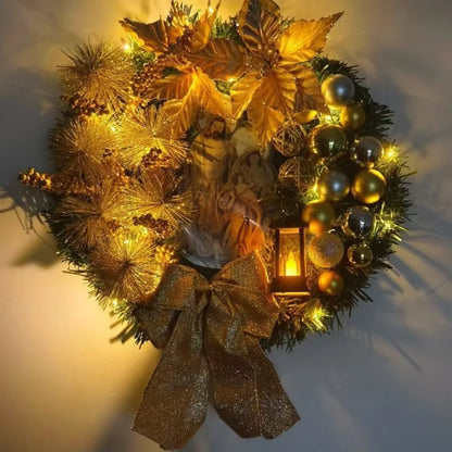Red & Gold Christmas Wreath – 30–45cm Garland for Front Door, Window & Wall Décor