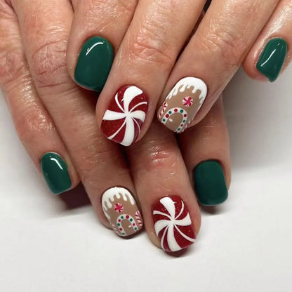 Gold Powder Christmas Fake Nails – Festive Glitter Press‑On Nail Set for Holiday Parties & Winter Glam