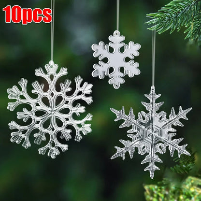 10‑Piece Acrylic Snowflake Pendants – Transparent Crystal Ornaments for Christmas Tree & New Year Home Décor