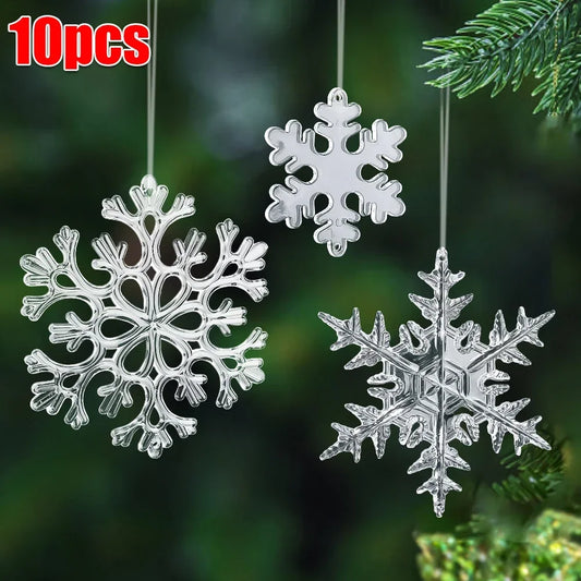 10‑Piece Acrylic Snowflake Pendants – Transparent Crystal Ornaments for Christmas Tree & New Year Home Décor
