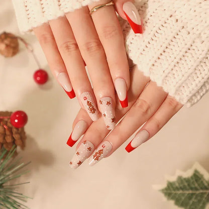 Gold Powder Christmas Fake Nails – Festive Glitter Press‑On Nail Set for Holiday Parties & Winter Glam