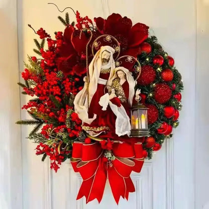 Red & Gold Christmas Wreath – 30–45cm Garland for Front Door, Window & Wall Décor