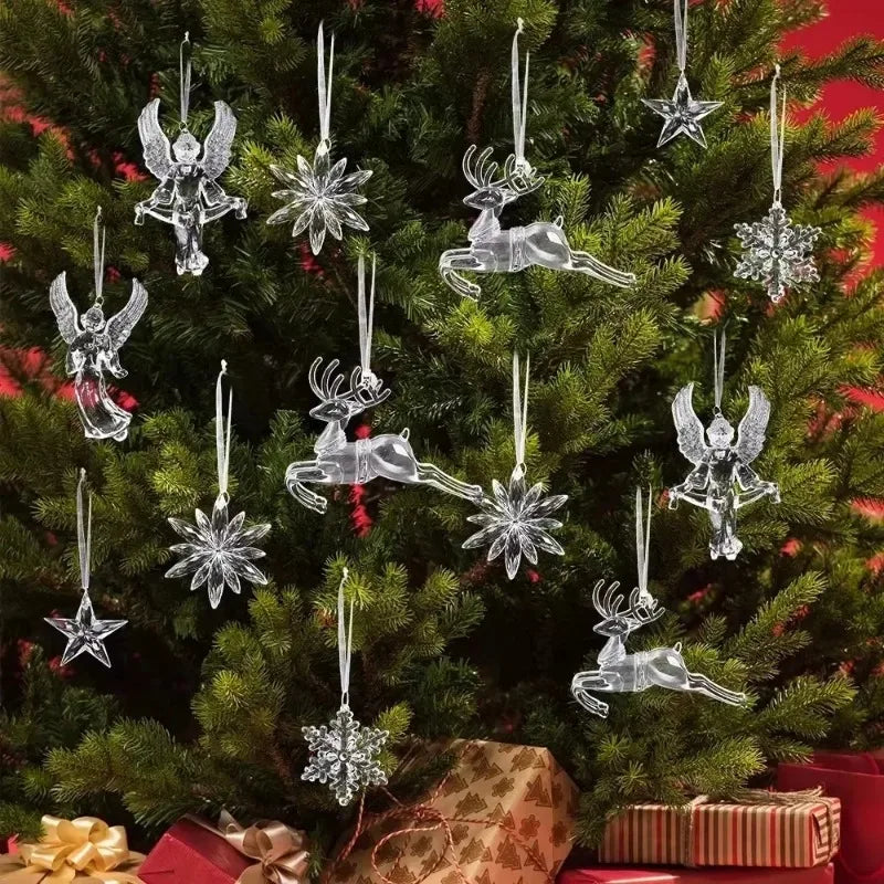 2/12‑Piece Acrylic Snowflake & Icicle Ornaments – Crystal Clear Christmas Tree Pendants for Holiday & Winter Party Décor