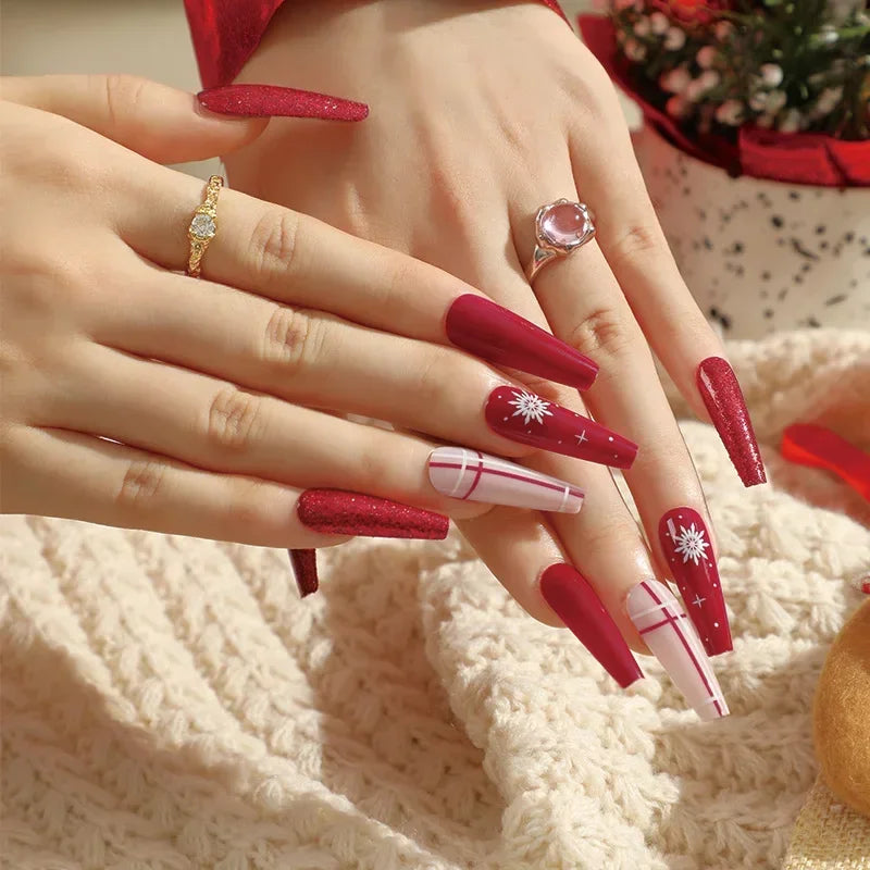 Gold Powder Christmas Fake Nails – Festive Glitter Press‑On Nail Set for Holiday Parties & Winter Glam