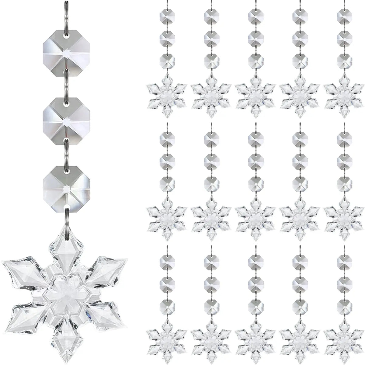 10/20/30 Clear Acrylic Snowflake Ornaments – Crystal Christmas Tree Decorations for Hanging & Holiday Styling
