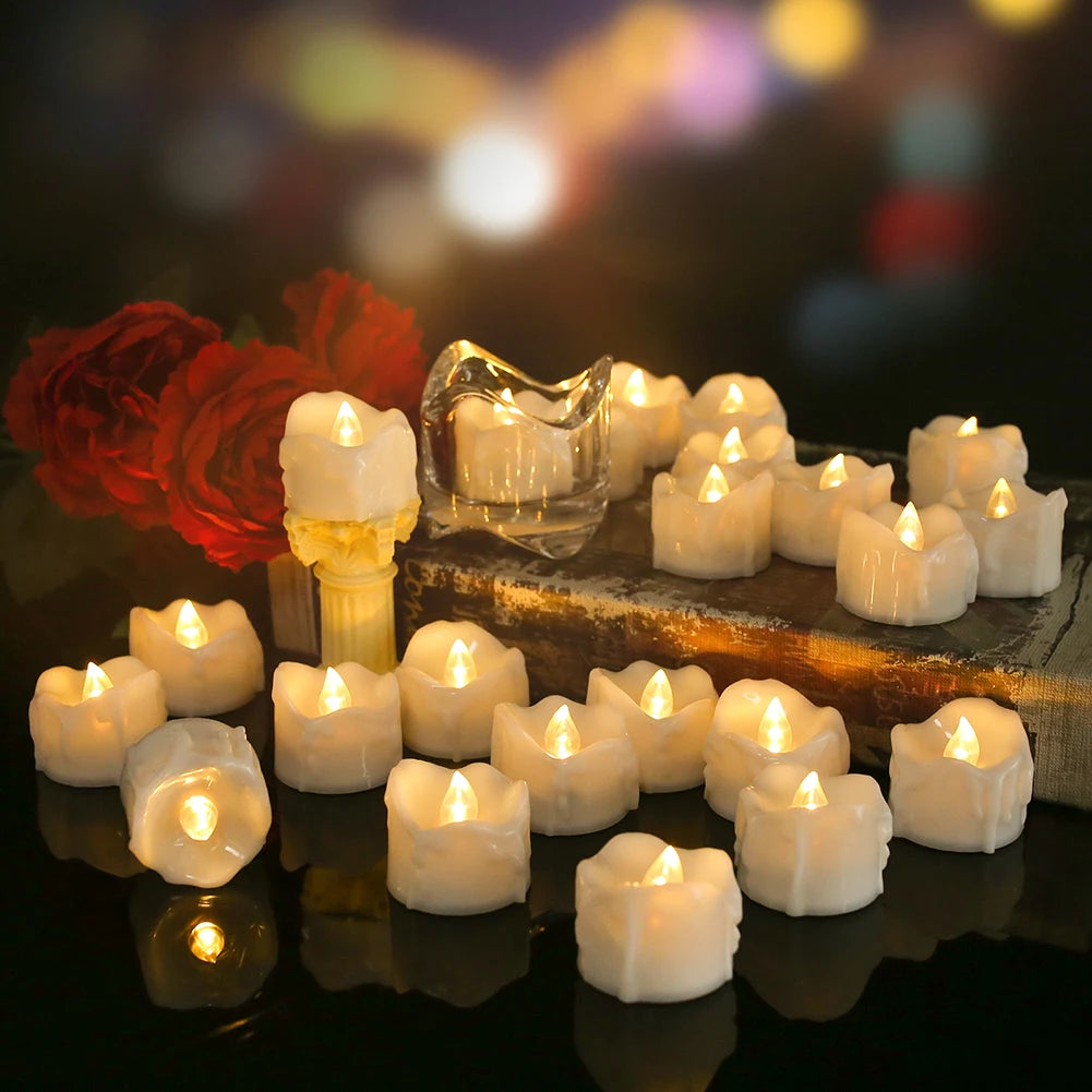 Drip Wax LED Tea Light Candles – Flameless 12/24-Pack with Remote & Auto Timer for Christmas, Halloween & Home Décor