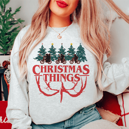 Christmas Things Sweatshirt – Festive Cycling Trio Holiday Graphic Jumper (Unisex)