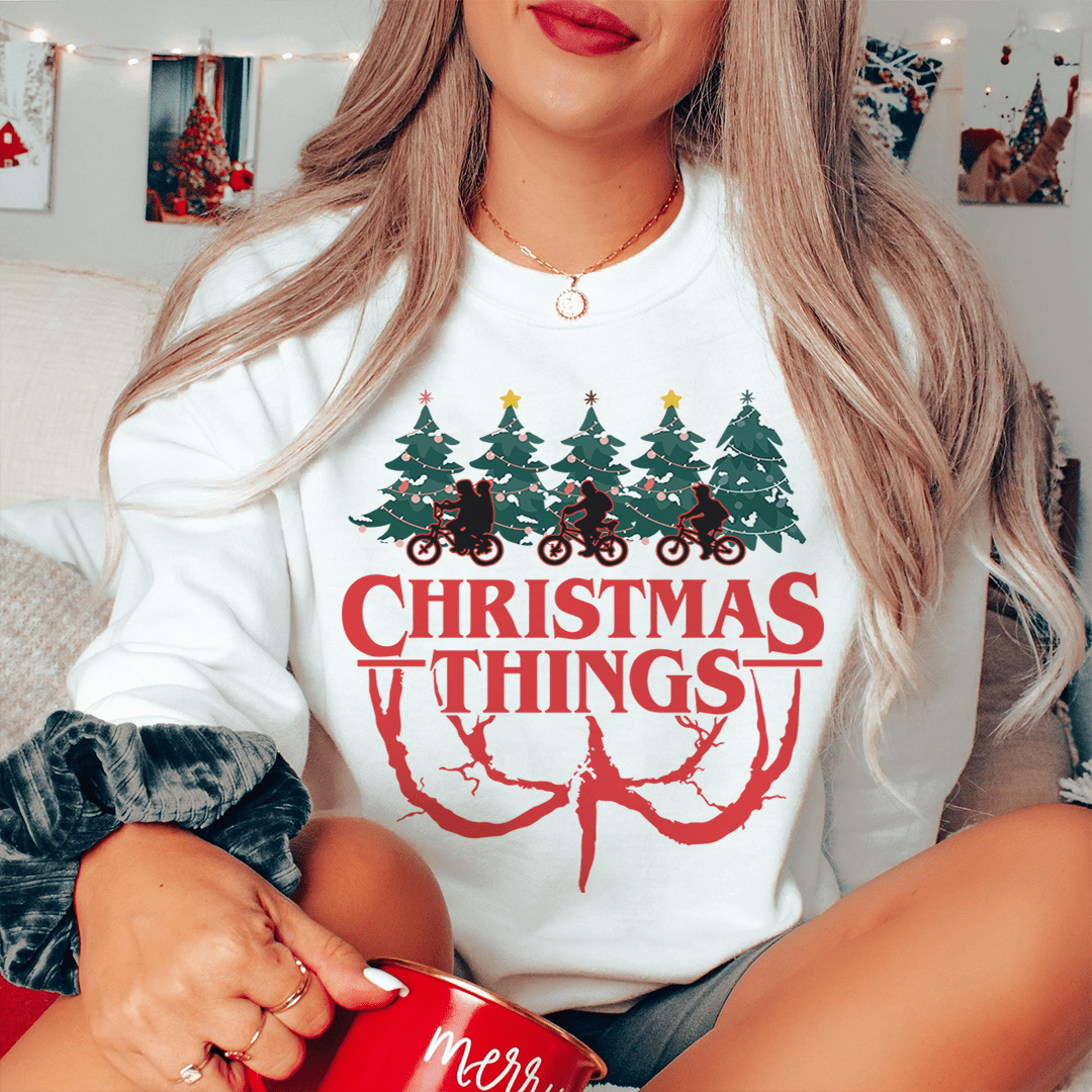 Christmas Things Sweatshirt – Festive Cycling Trio Holiday Graphic Jumper (Unisex)