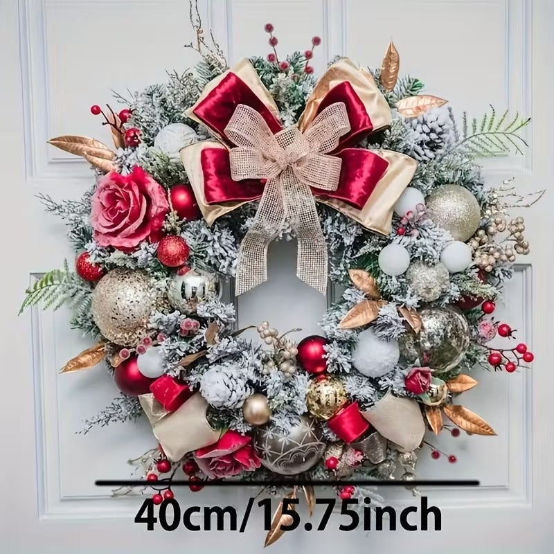 Red & Gold Christmas Wreath – Festive Holiday Door Decoration with Berries, Ribbon & Ornaments