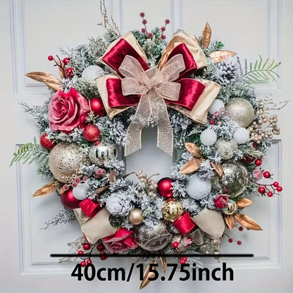 Red & Gold Christmas Wreath – Festive Holiday Door Decoration with Berries, Ribbon & Ornaments