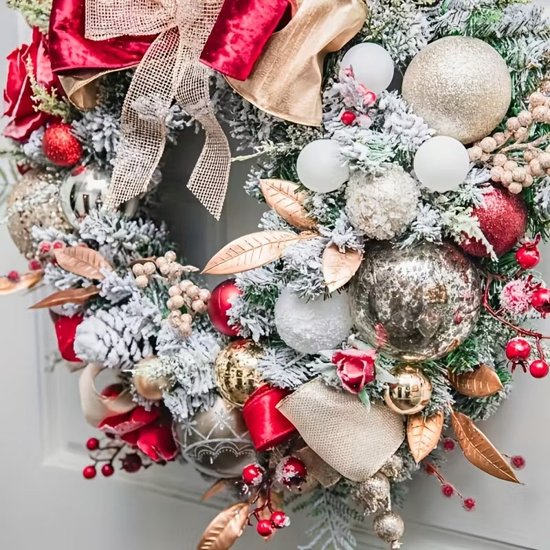 Red & Gold Christmas Wreath – Festive Holiday Door Decoration with Berries, Ribbon & Ornaments