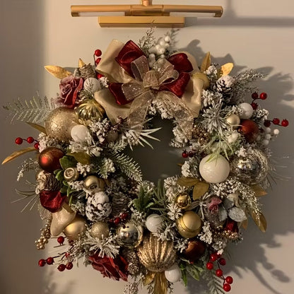 Red & Gold Christmas Wreath – Festive Holiday Door Decoration with Berries, Ribbon & Ornaments