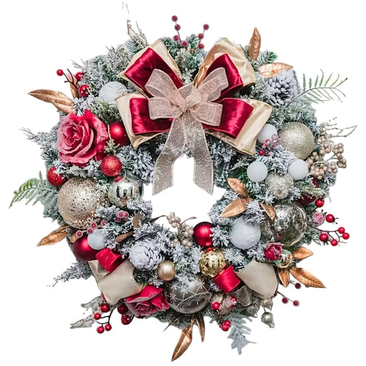 Red & Gold Christmas Wreath – Festive Holiday Door Decoration with Berries, Ribbon & Ornaments